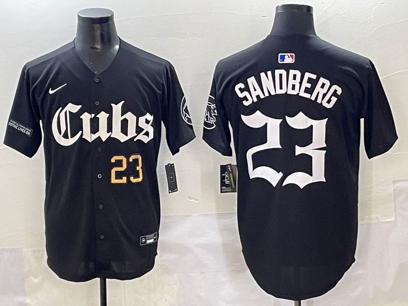 Men 2025 Chicago Cubs #23 Sandberg Black Five generations Joint Name Nike MLB Jersey style 8